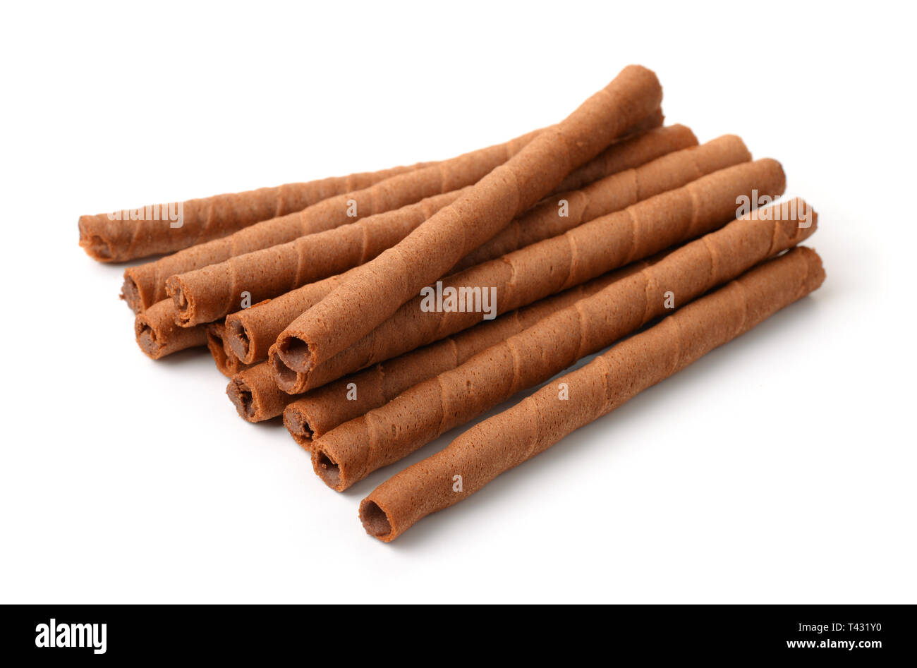 Сhocolate wafer rolls isolated on white Stock Photo
