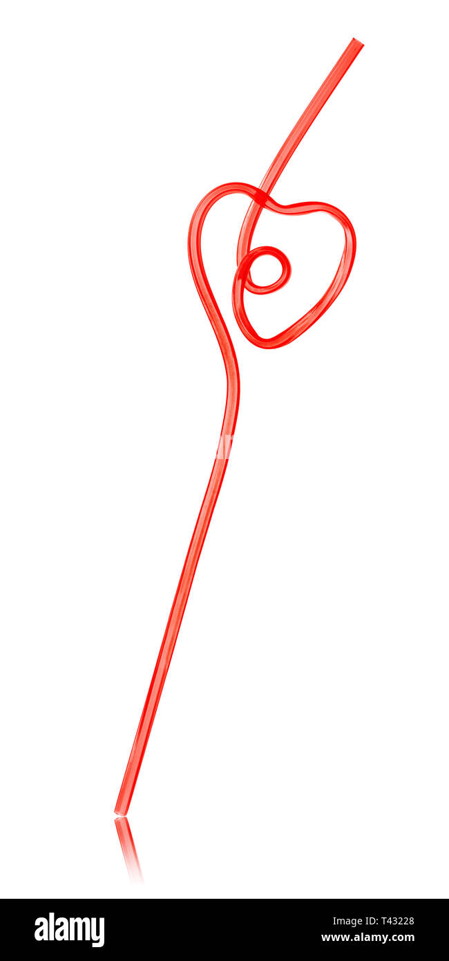 Red heart shaped drinking straw isolated on white Stock Photo