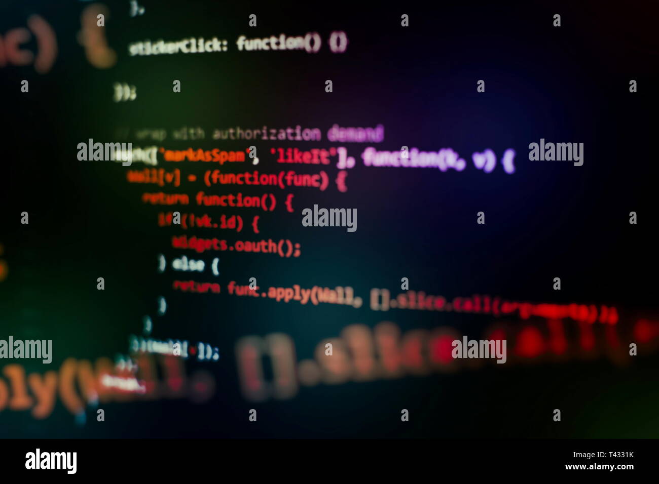 Running Computer data / WWW programming. Coding script text on screen. Notebook closeup photo. Stock Photo