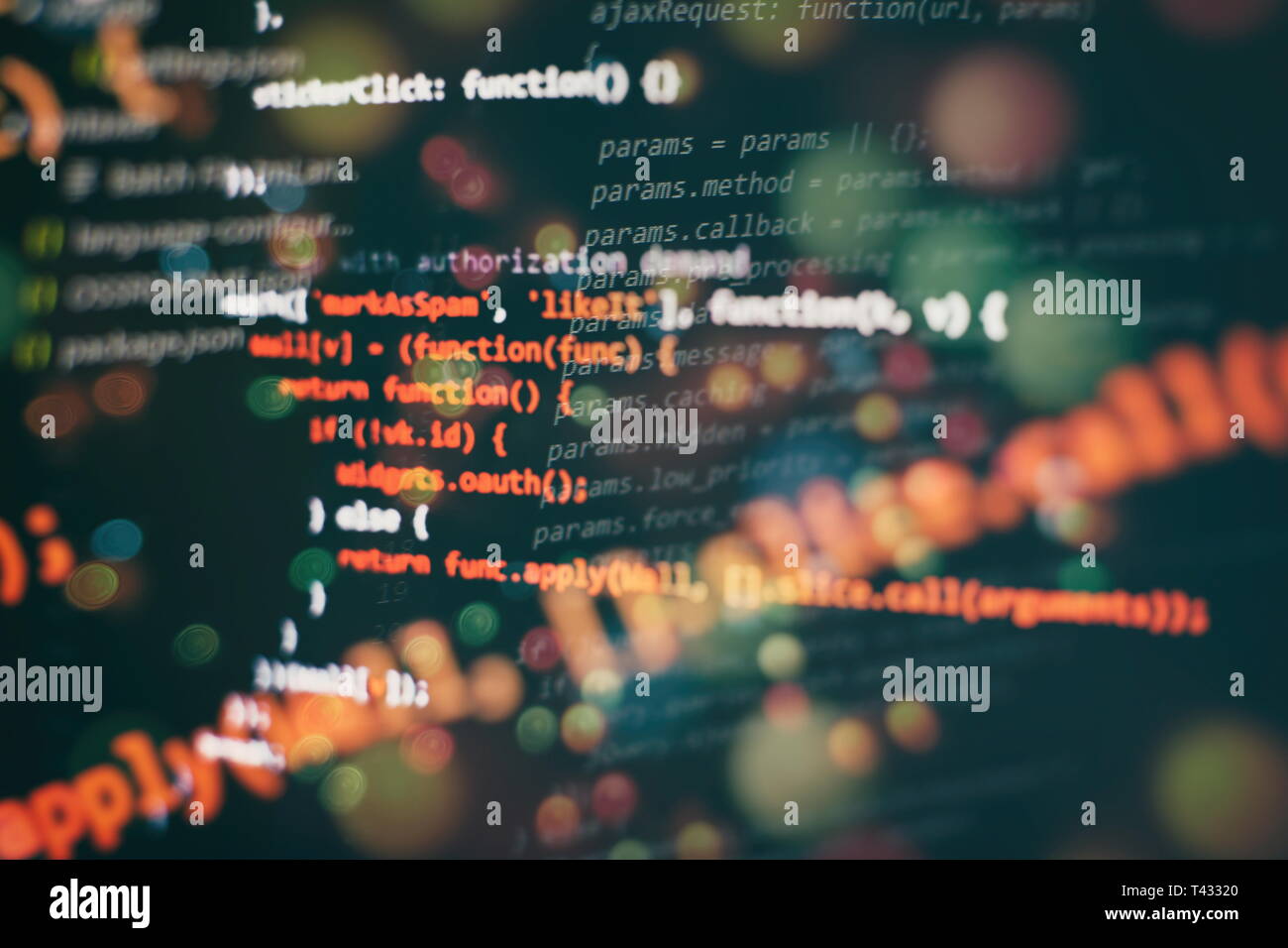 Running Computer data / WWW programming. Coding script text on screen ...