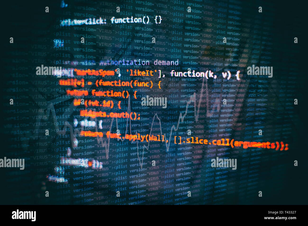Running Computer data / WWW programming. Coding script text on screen ...