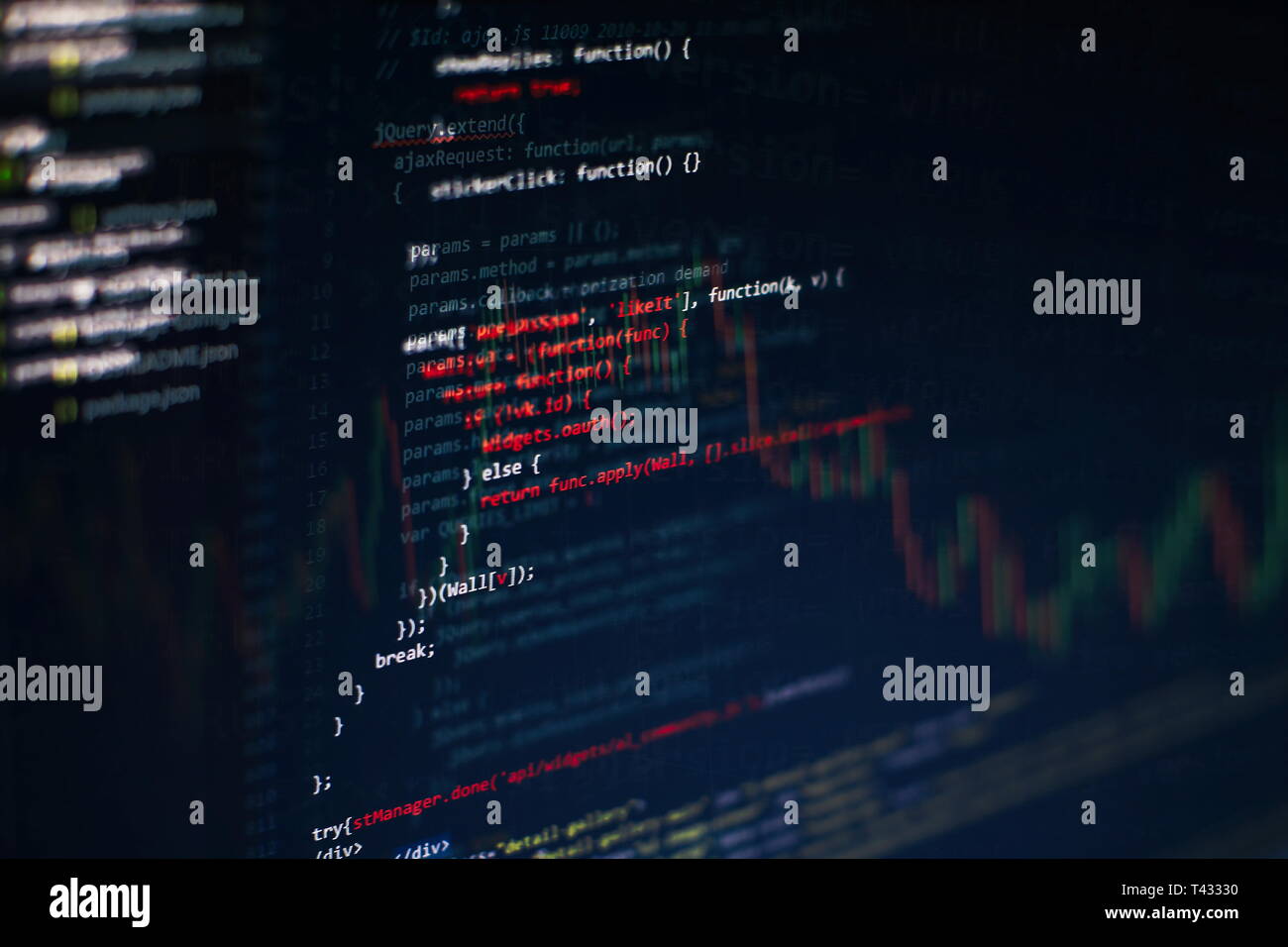 Running Computer data / WWW programming. Coding script text on screen ...