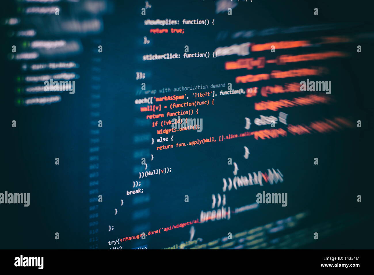 Running Computer data / WWW programming. Coding script text on screen ...