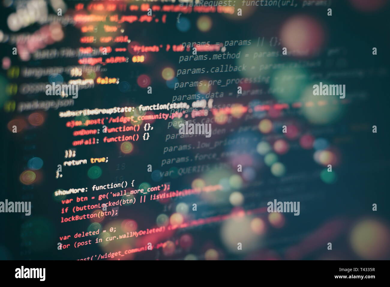 Running Computer data / WWW programming. Coding script text on screen ...