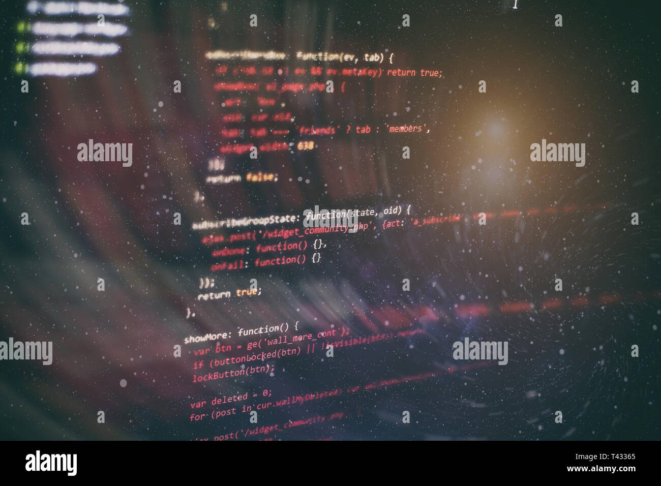 Running Computer data / WWW programming. Coding script text on screen ...