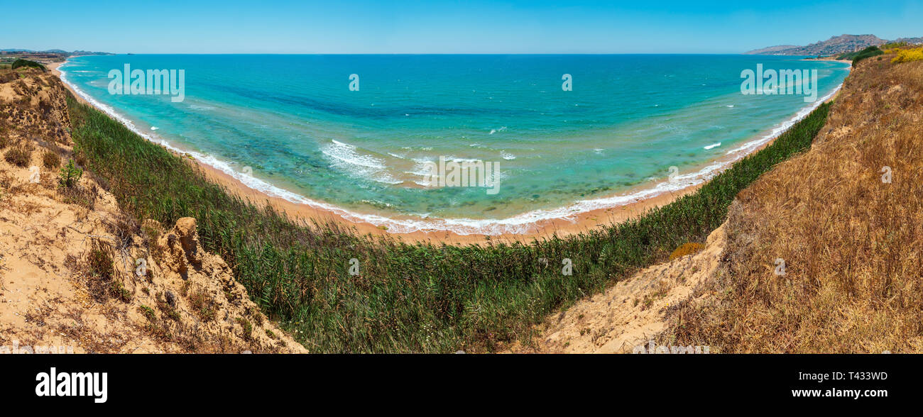 Paradise sea bay with azure water and beach  view from coastline , Torre di Gaffe, Agrigento, Sicily, Italy Stock Photo