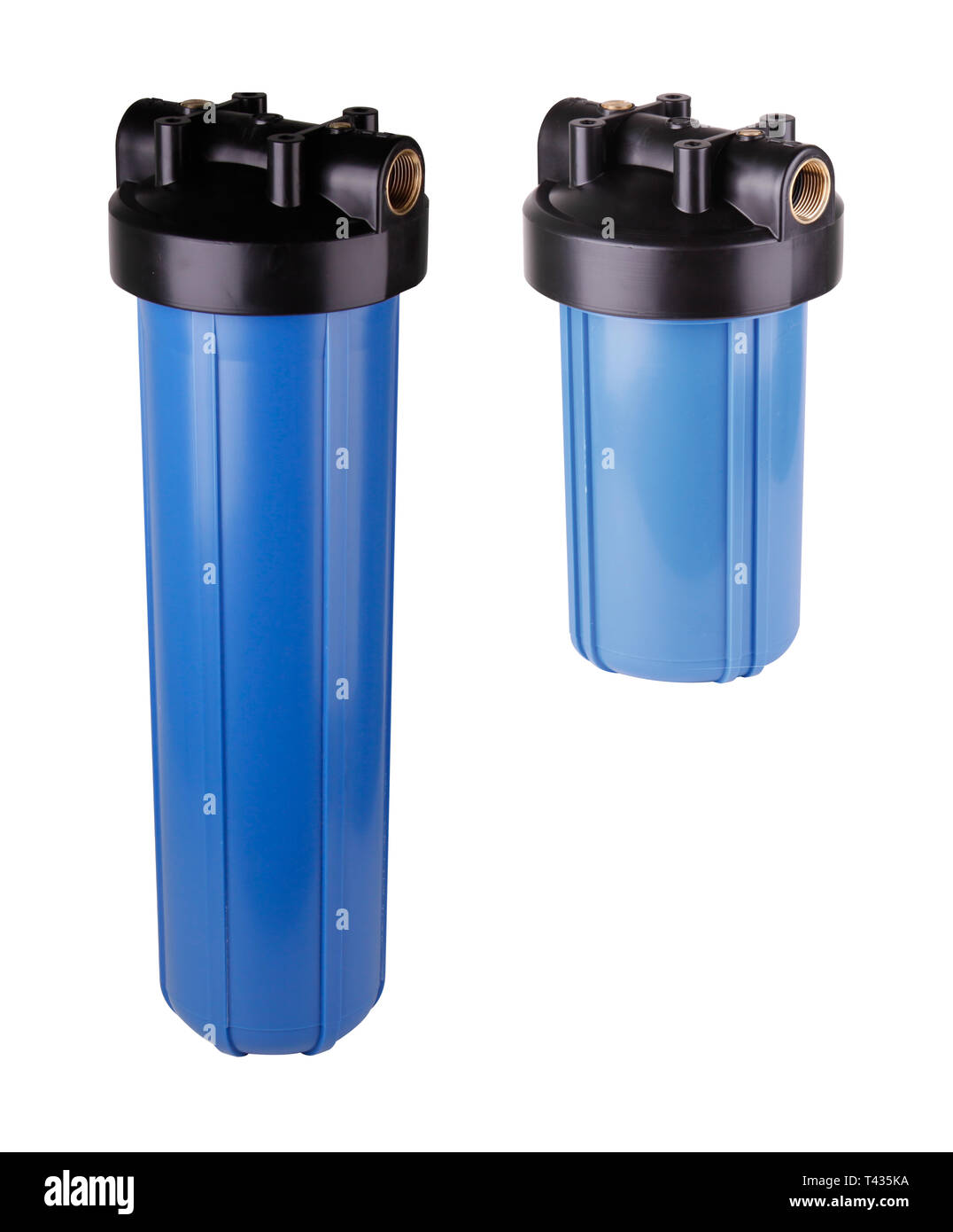 Set Filter flask blue, plastic water purification. Isolated white