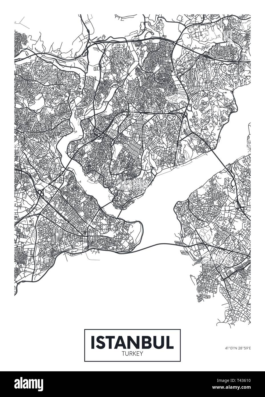 City map Istanbul, travel vector poster design detailed plan of the city, rivers and streets Stock Vector