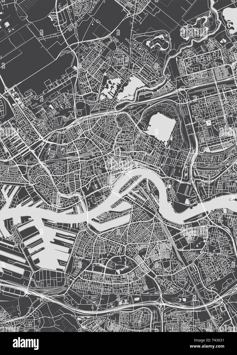 Rotterdam city plan, detailed vector map detailed plan of the city