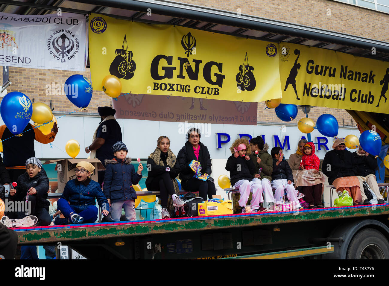 Gravesend, Kent, UK. Vaisakhi Festival 13th April 2019. Gravesend comes alive with colour as the Sikh community celebrate Vaisakhi. Stock Photo