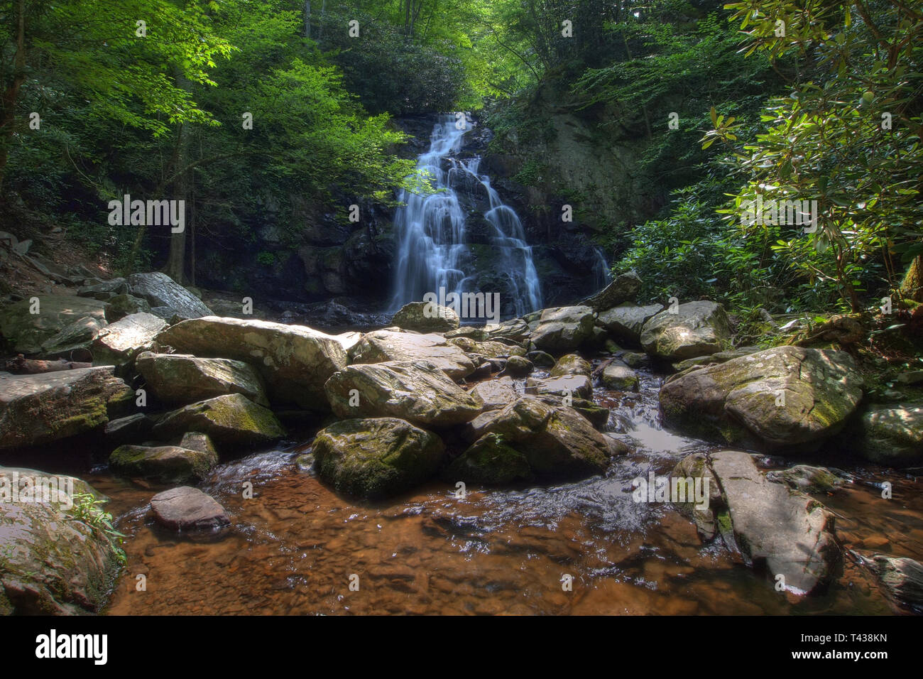 Spruce Flats Falls in the Great Smoky Mountains National Park, Tennessee, in early summer. Stock Photo