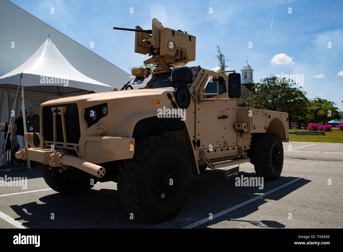 The Joint Light Tactical Vehicle was on display at the Marine South Expo, Camp Lejeune, April 11, 2019. The annual event is a military exposition providing men and women who frequently deploy to the leading edges of today’s military operations with first-hand looks at the latest products from the world’s leading defense equipment manufacturers. Marine South is sponsored by the Marine Corps League, a Marine Corps veterans’ association, and co-sponsored by MCB Camp Lejeune. (U.S. Marine Corps photo by Cpl. Nicholas Lubchenko) Stock Photo