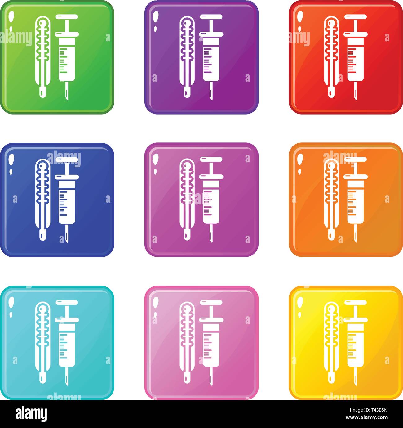 Thermometer syringe icons set 9 color collection Stock Vector