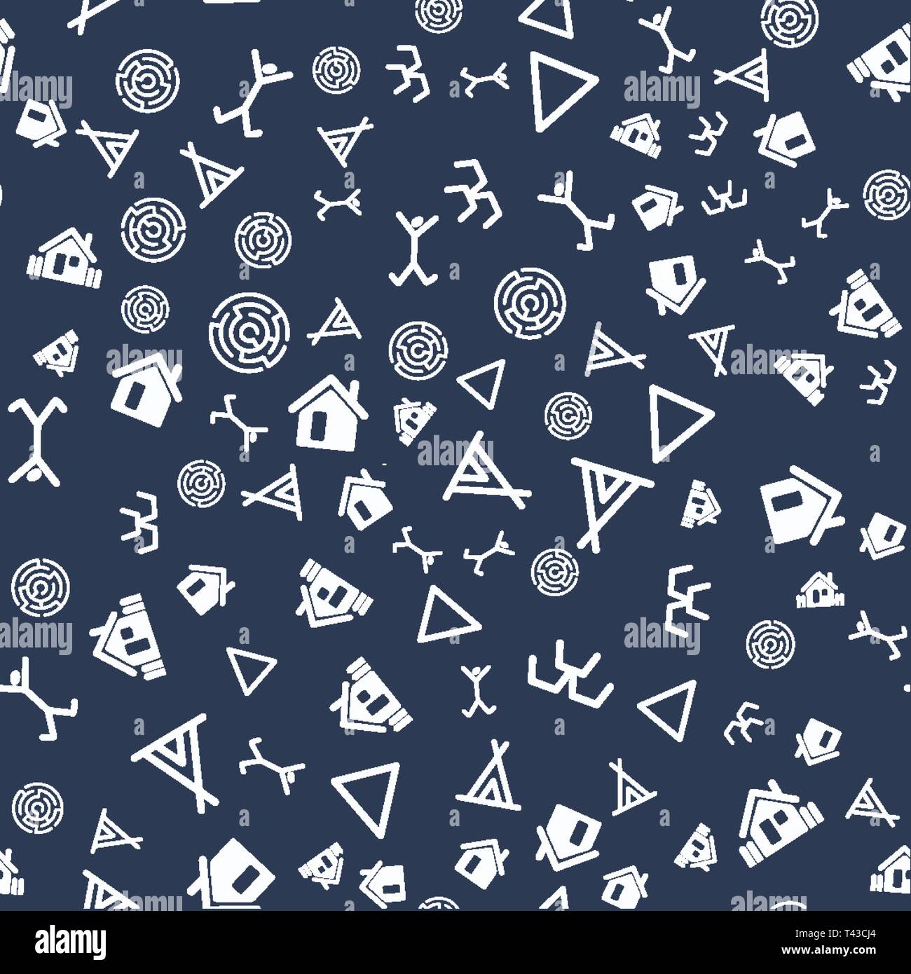 Vector flat  archaeological texture streamless pattern  on dark background Stock Vector