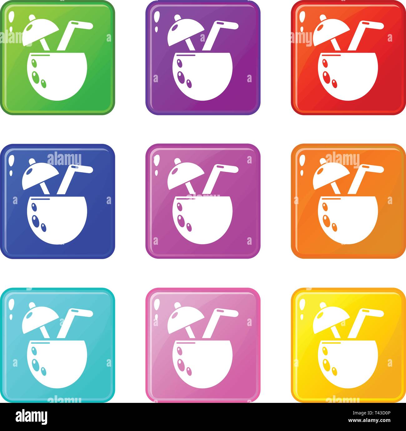 Cocktail coconut icons set 9 color collection Stock Vector Image & Art ...