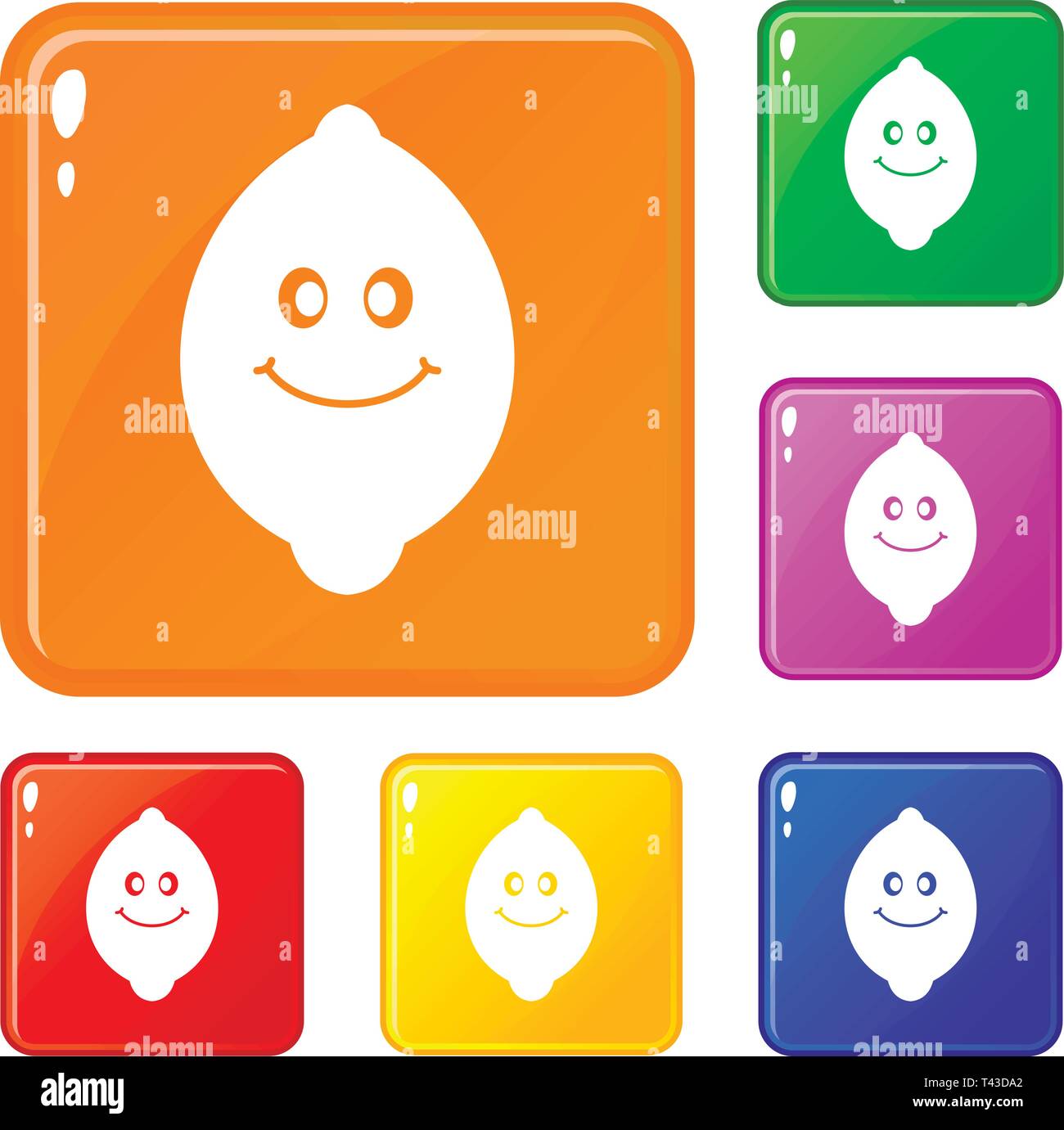 Smiling lemon fruit icons set vector color Stock Vector Image & Art Alamy