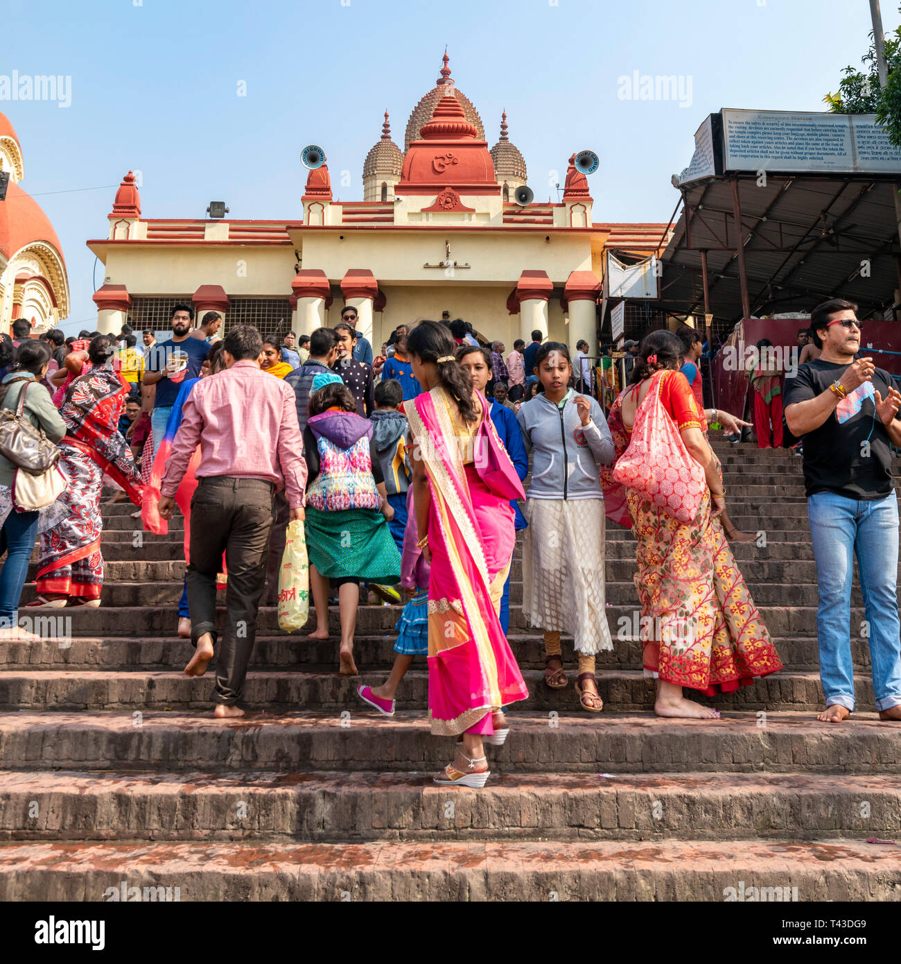 Square view of people on the ghat at Dakshineswar Kali temple in Kolkata aka Calcutta, India. Stock Photo