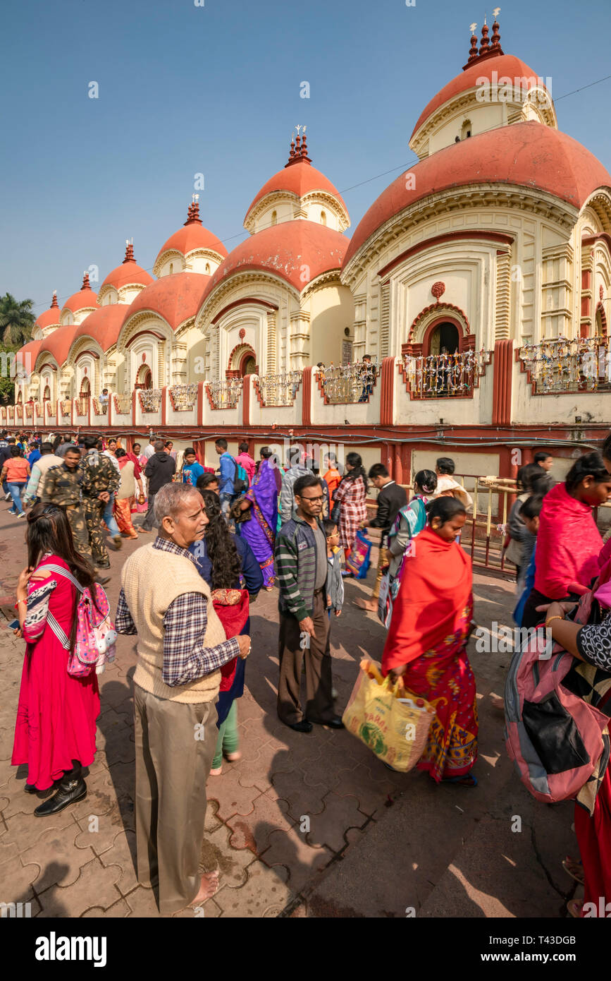 Vertical view of people at Dakshineswar Kali temple in Kolkata aka Calcutta, India. Stock Photo