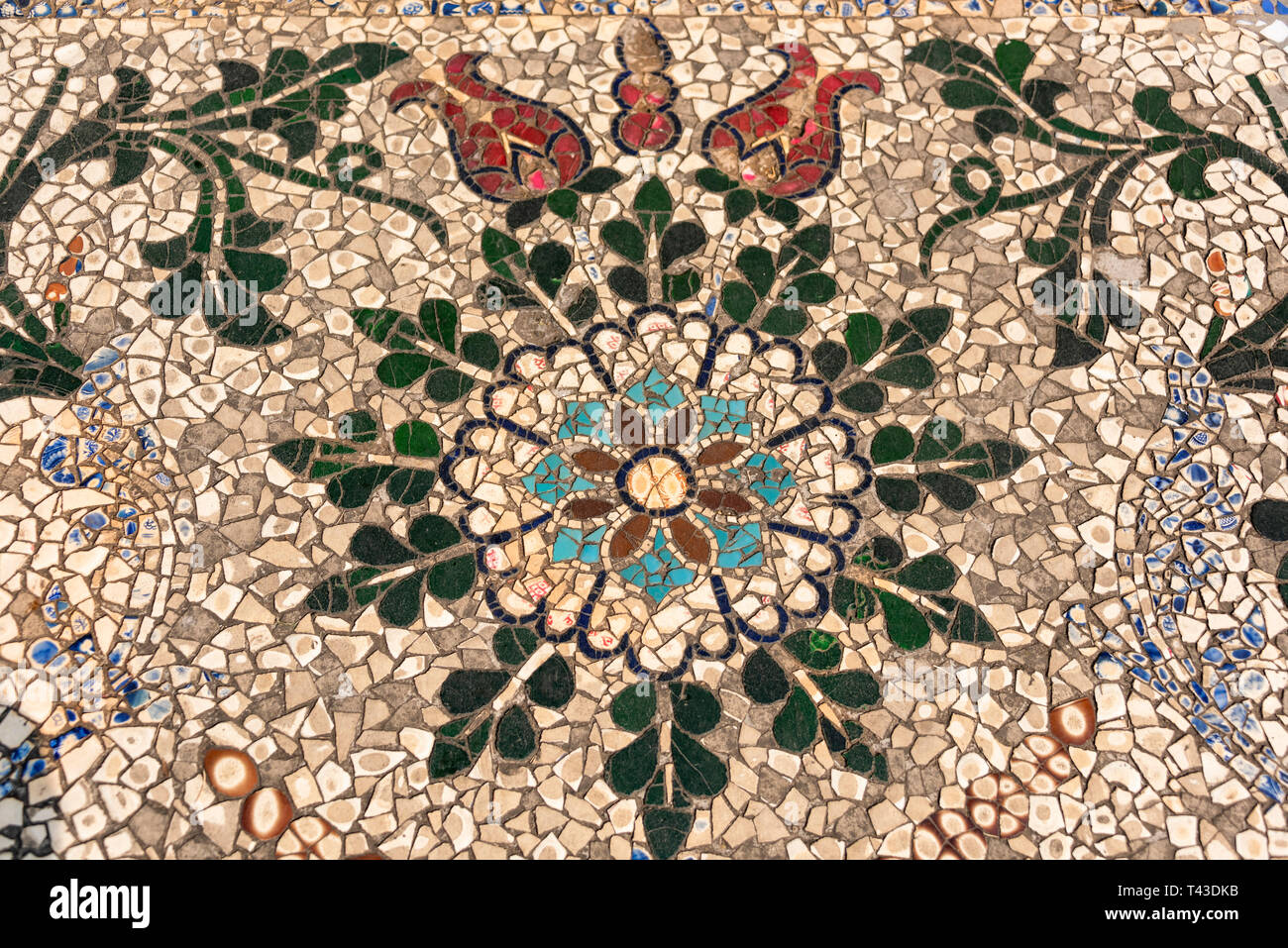 Horizontal close up of picturesque mosaics at Calcutta Jain Temple in Kolkata aka Calcutta, India. Stock Photo