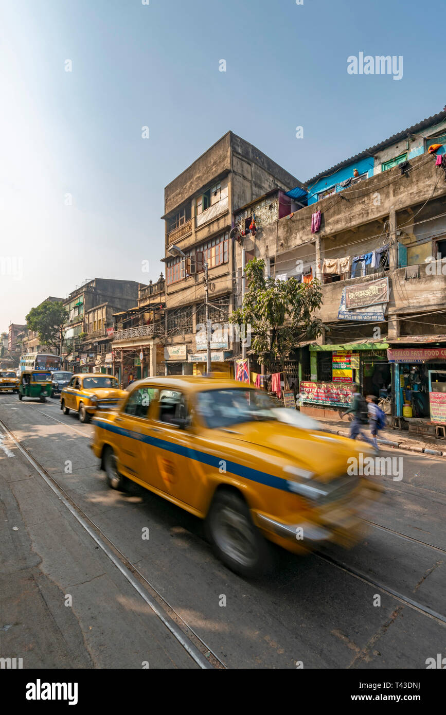 Vertical typical streetview in Kolkata aka Calcutta, India. Stock Photo