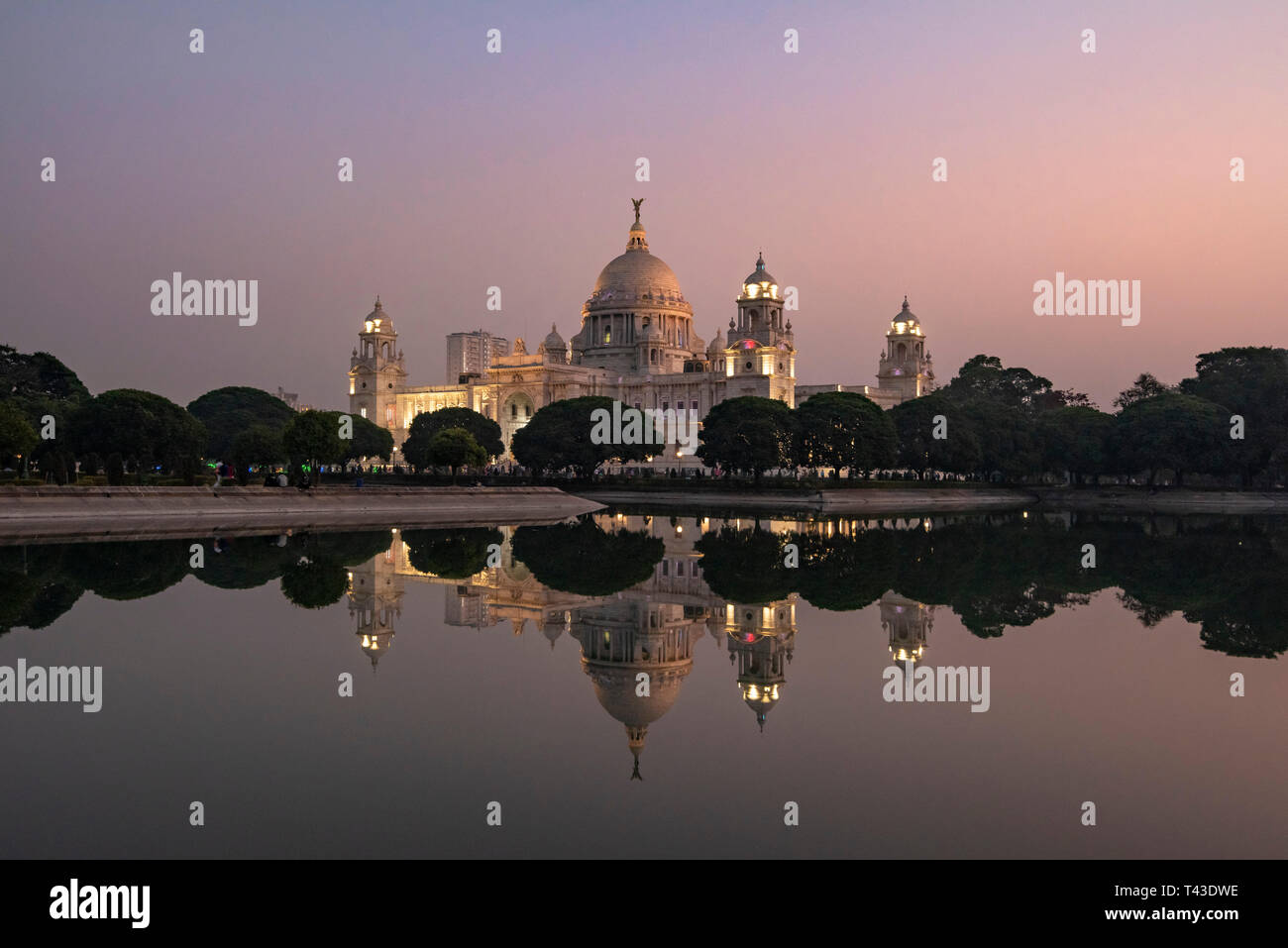 Horizontal view of the Queen Victoria Memorial at sunset in Kolkata aka Calcutta, India. Stock Photo