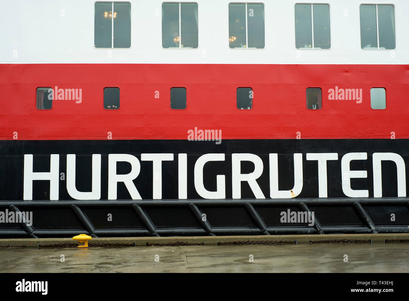Hurtigruten is a famous Norwegian cruise, ferry and cargo company operating voyages on Norway's western and northern coast Stock Photo