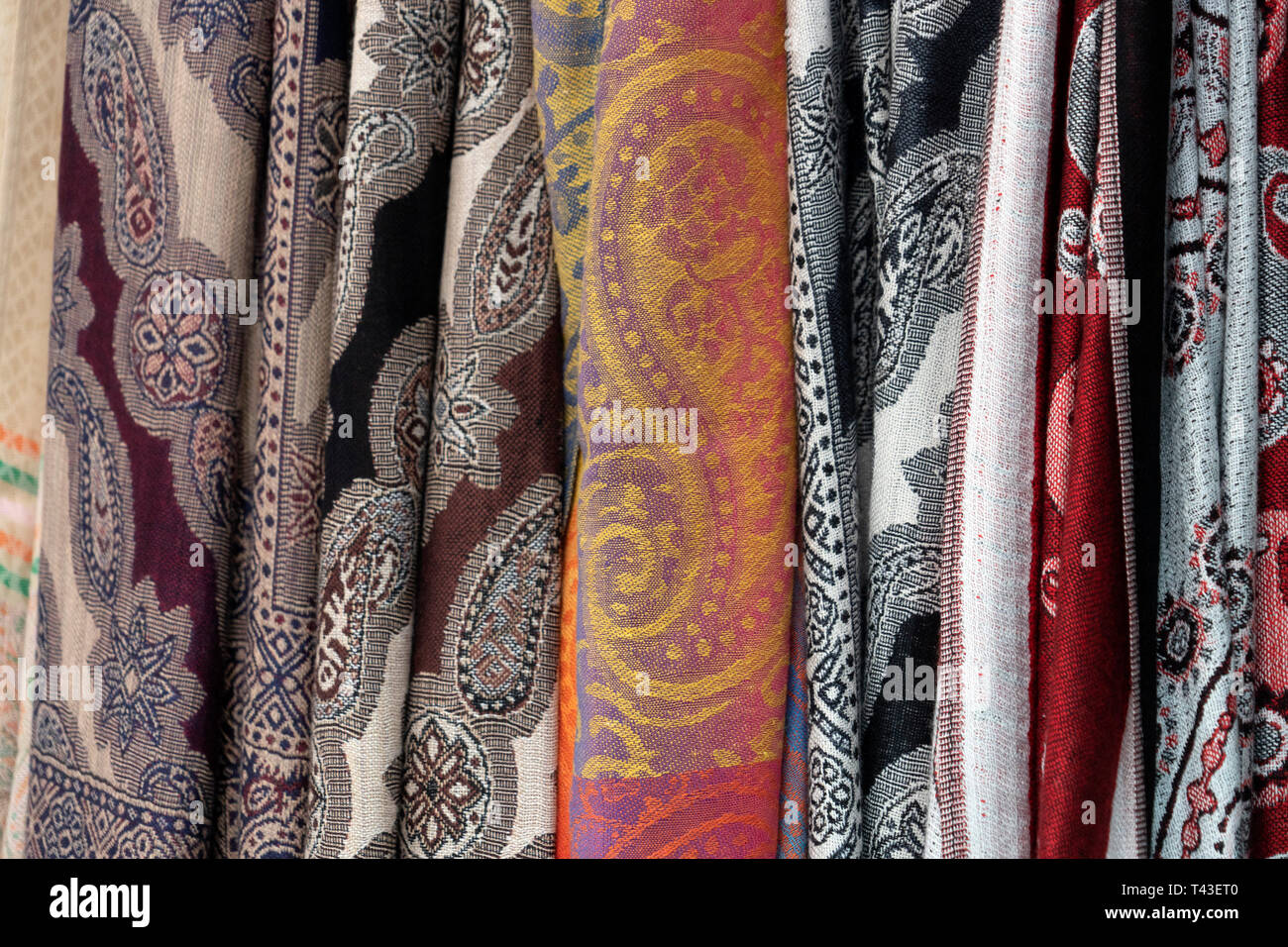 Arabic clothes fabric in a shop detail Stock Photo Alamy