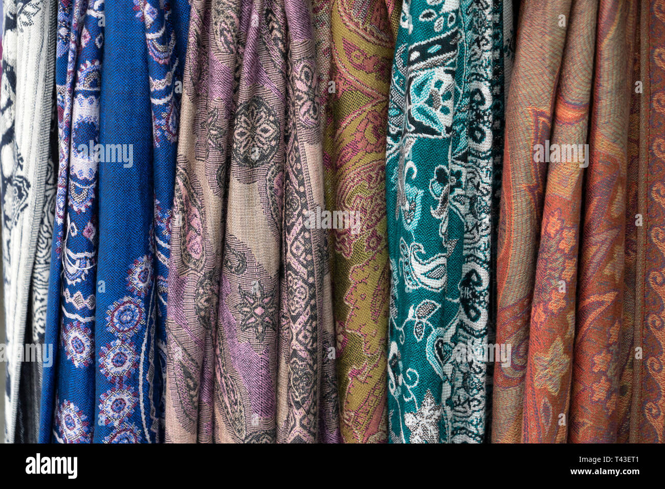 Arabic clothes fabric in a shop detail Stock Photo Alamy