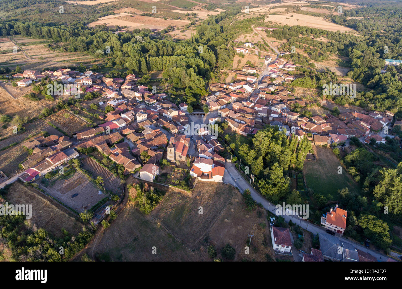 Aerial view of Sejas village in Zamora Stock Photo