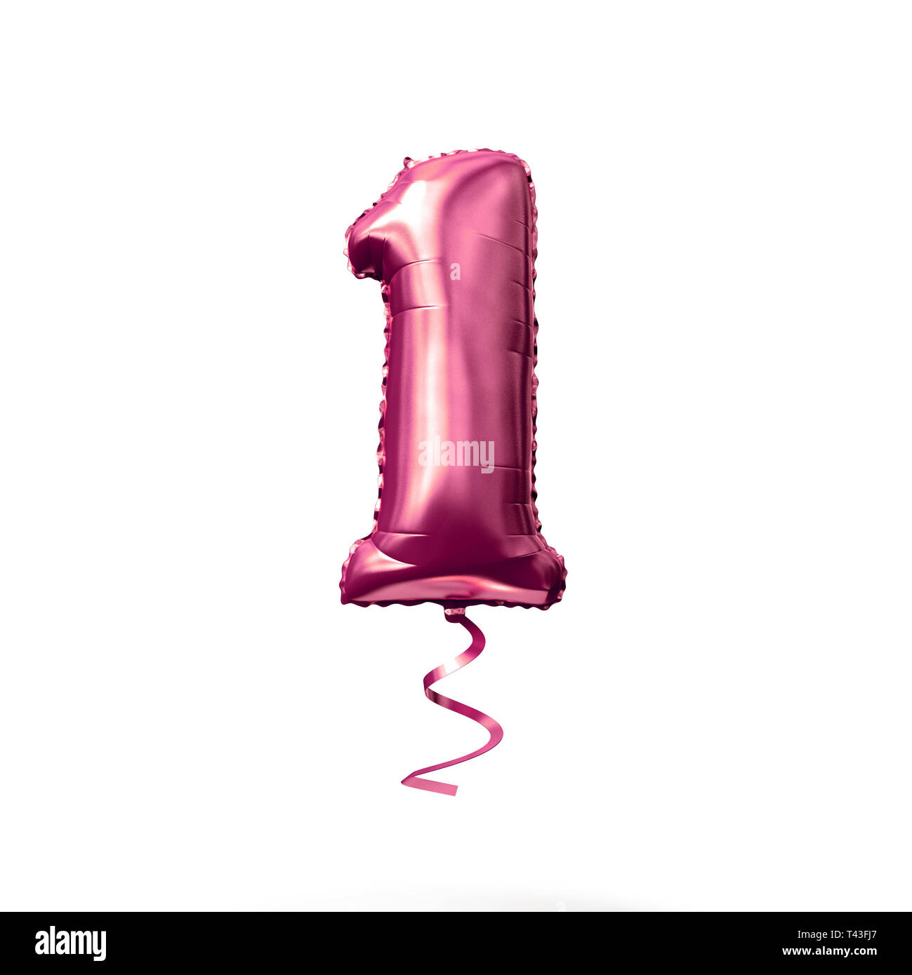 Number 1 rose gold helium balloon isolated on a white background. 3D