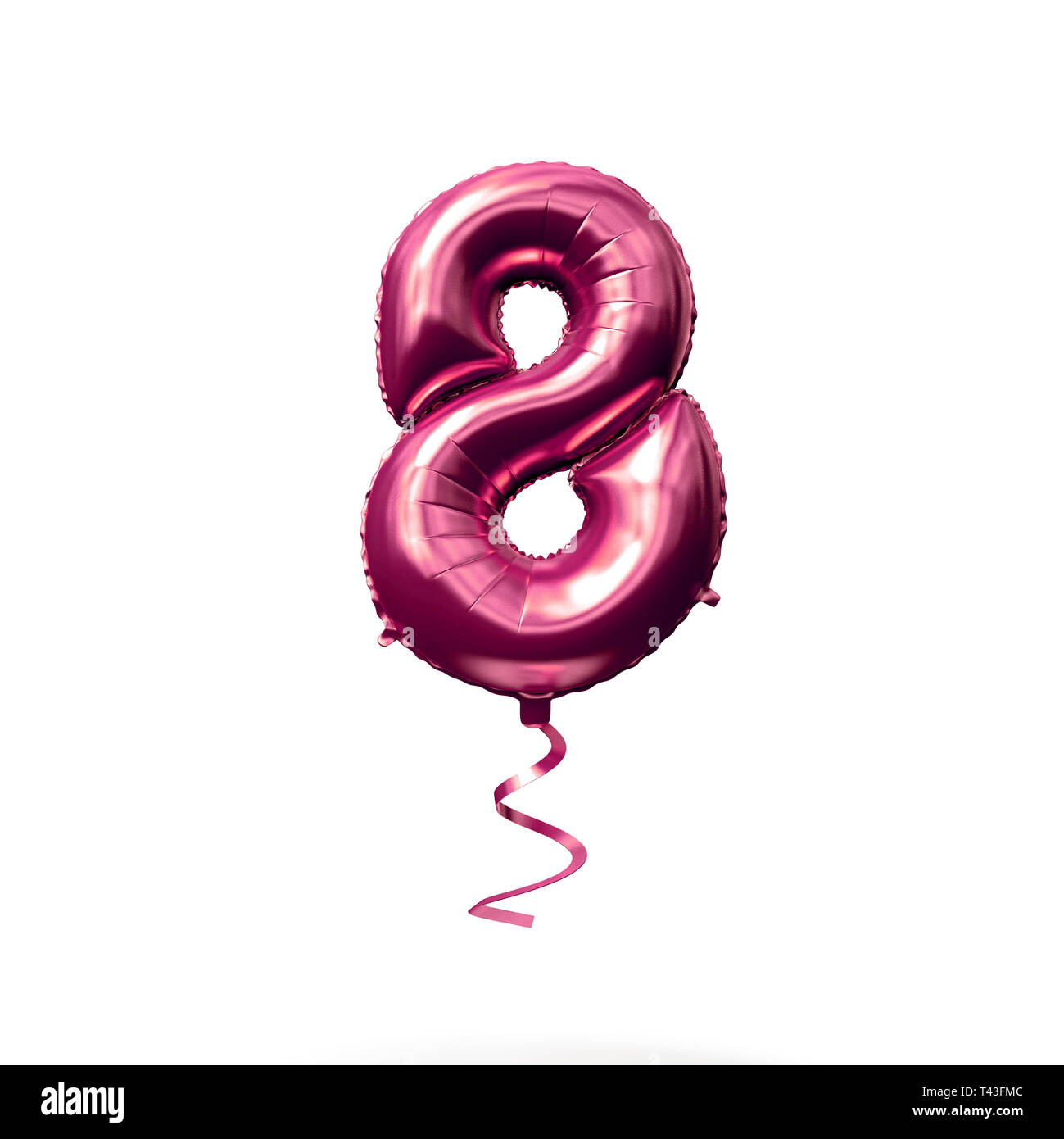Number 8 rose gold helium balloon isolated on a white background. 3D ...