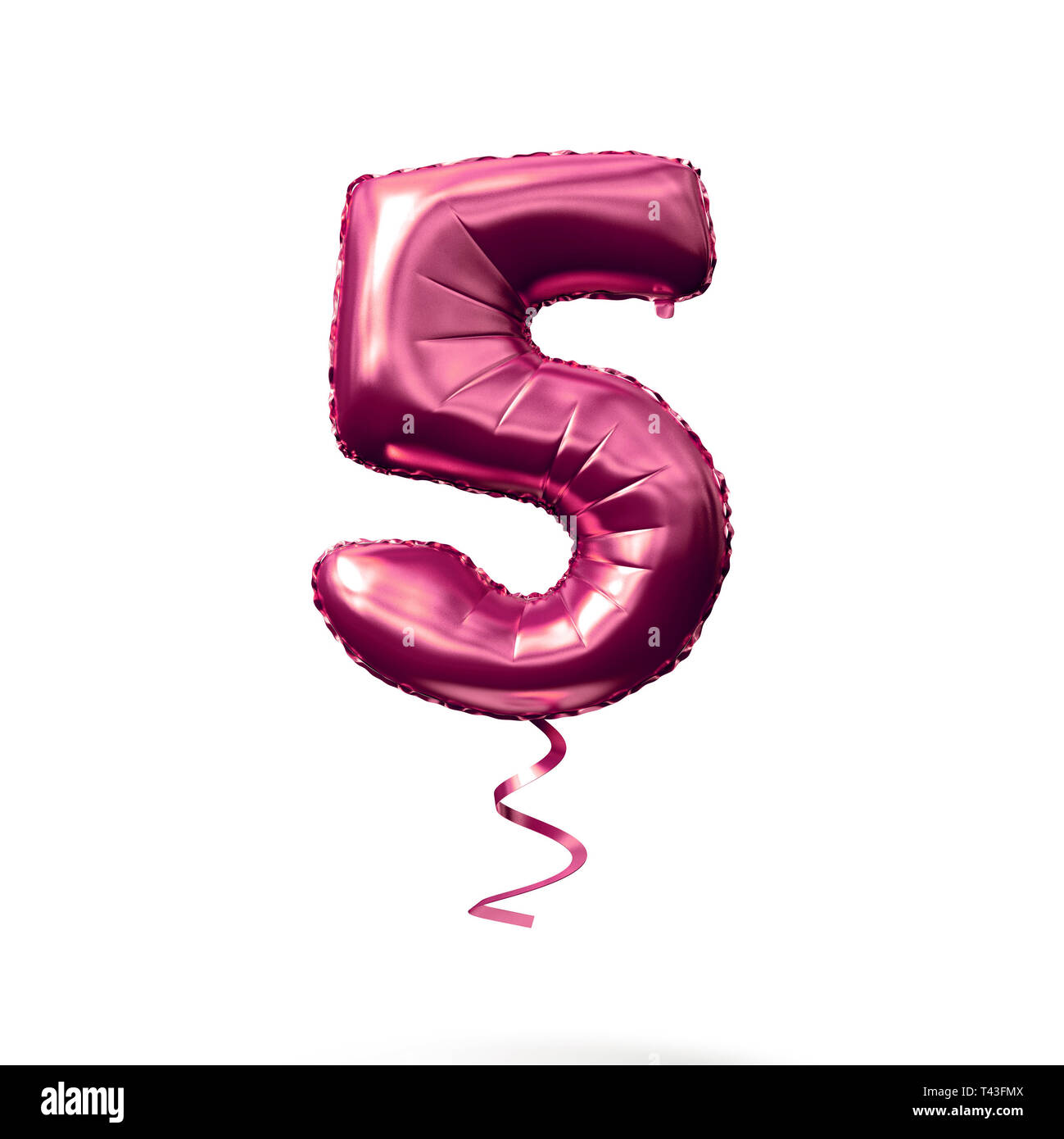 Number 5 rose gold helium balloon isolated on a white background. 3D ...