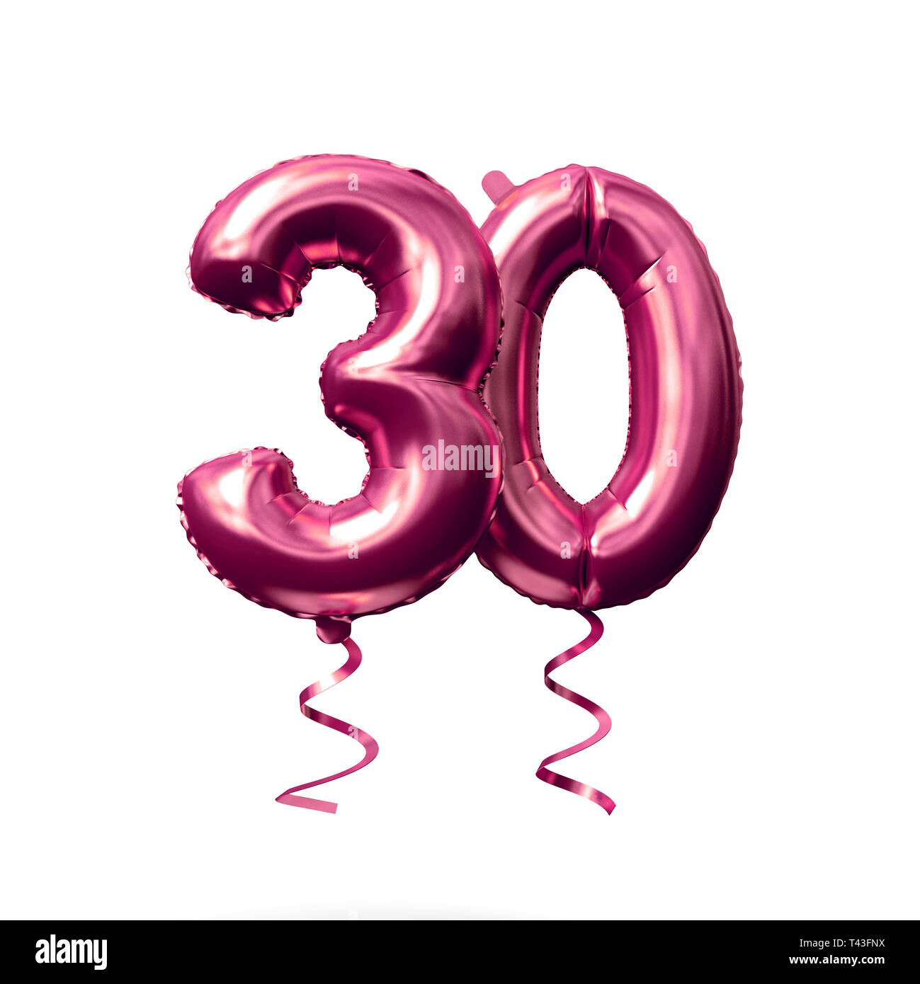 Number 30 rose gold helium balloon isolated on a white background. 3D ...