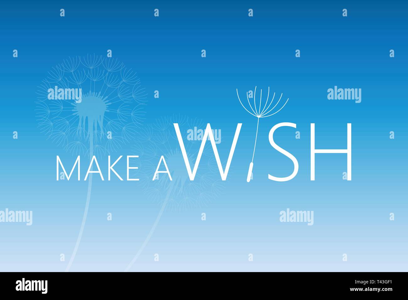 make a wish typography with dandelion on blue background vector illustration EPS10 Stock Vector