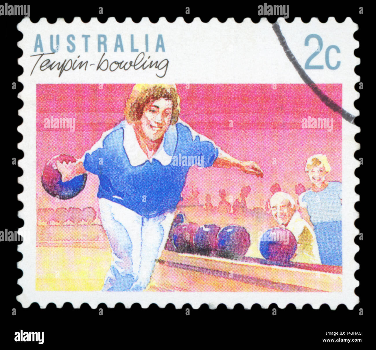 AUSTRALIA - CIRCA 1989: A stamp printed in AUSTRALIA shows the Tenpin Bowling, Sport series, circa 1989. Stock Photo