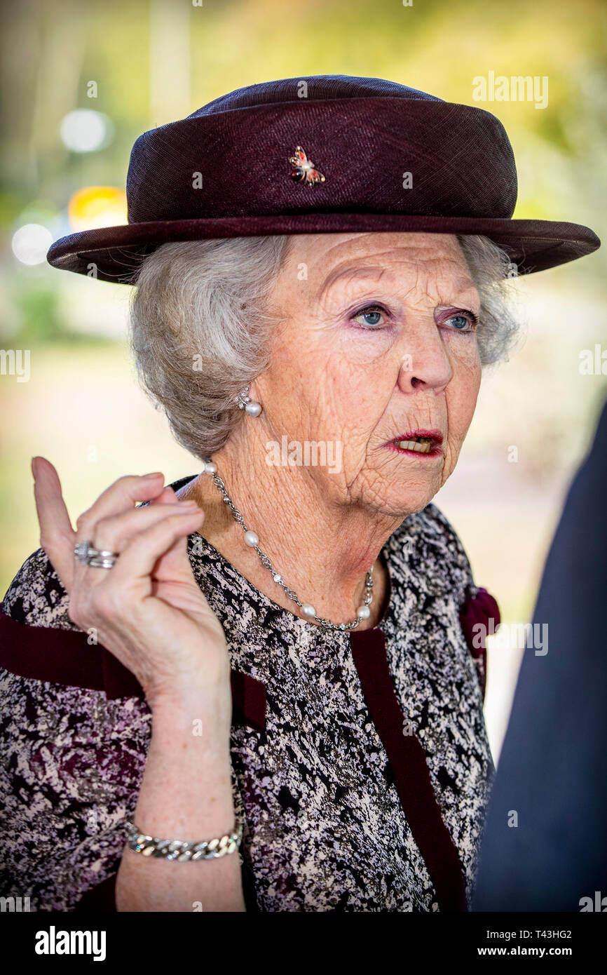 13-4-2019 BERIJK Princess Beatrix visits an exhibition about the late artist Ad Dekkers, where all the models of his works are brought together. copyr Stock Photo