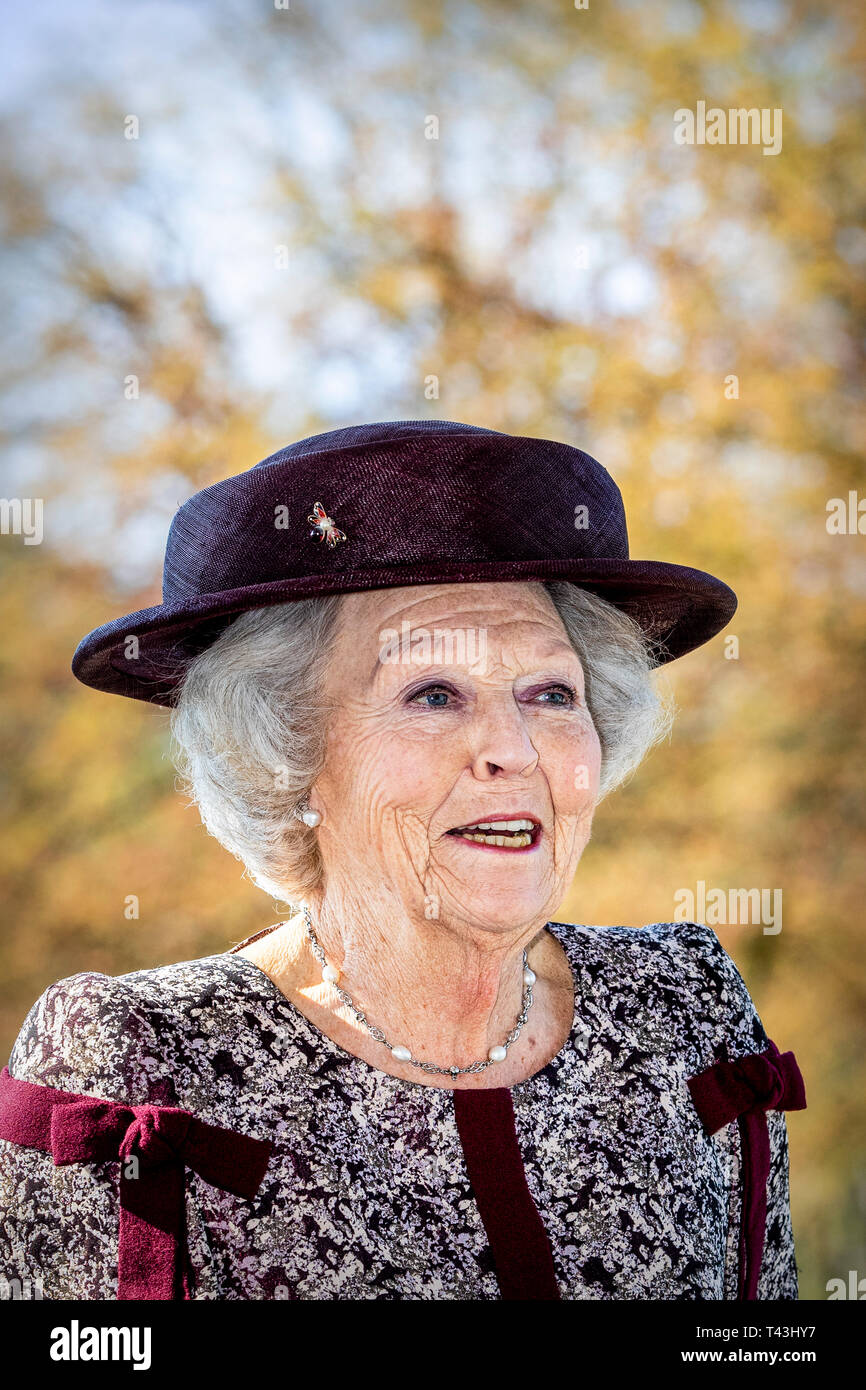 13-4-2019 BERIJK Princess Beatrix visits an exhibition about the late artist Ad Dekkers, where all the models of his works are brought together. copyr Stock Photo