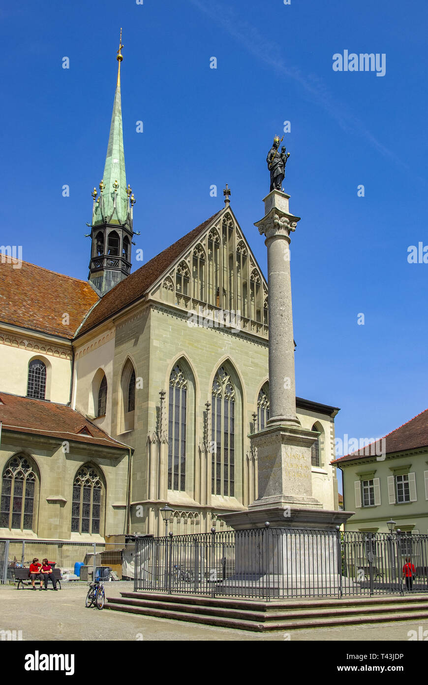 Konstanz at Lake Constance, Baden-Wurttemberg, Germany, Europe: Marian column on Minster Square in front of the Minster of Our Lady. Stock Photo