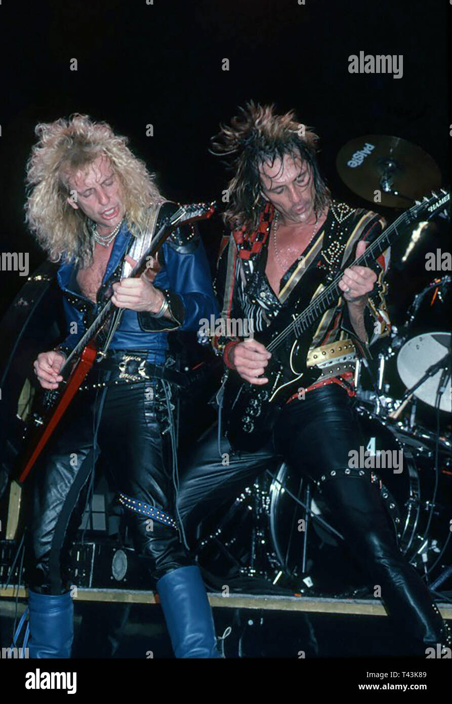 JUDAS PRIEST English heavy metal rock group in 1984. Photo: Jeffrey Mayer Stock Photo