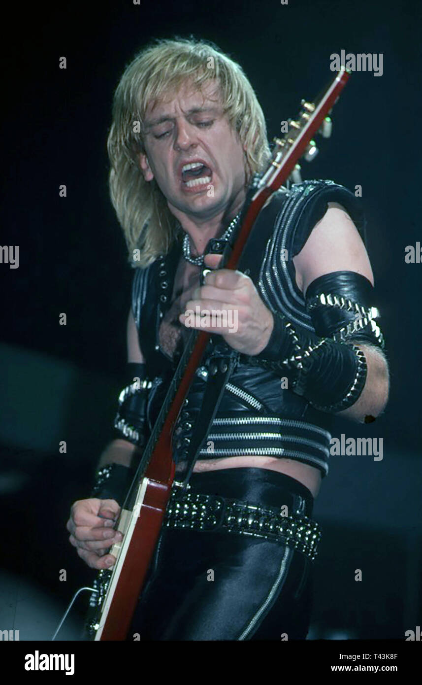 JUDAS PRIEST English heavy metal rock group in 1984 with K>K> Downing. Photo: Jeffrey Mayer Stock Photo