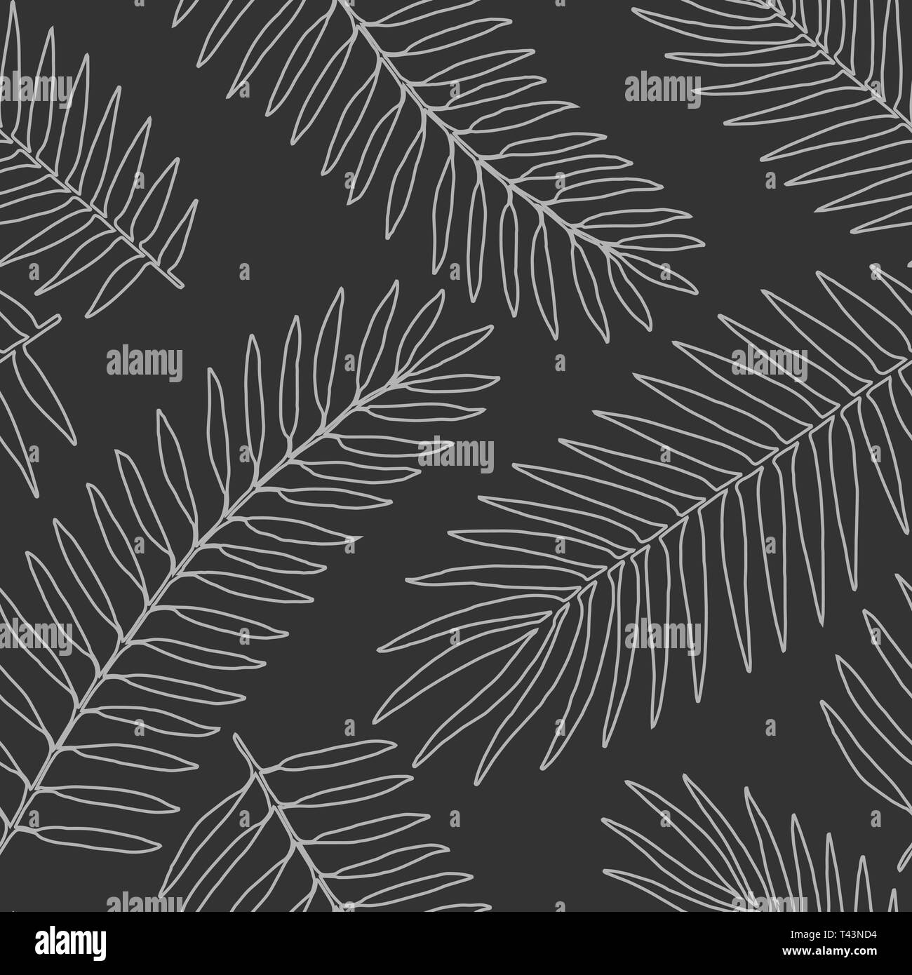 Seamless pattern with tropical palm leaves black and white monochrome ...