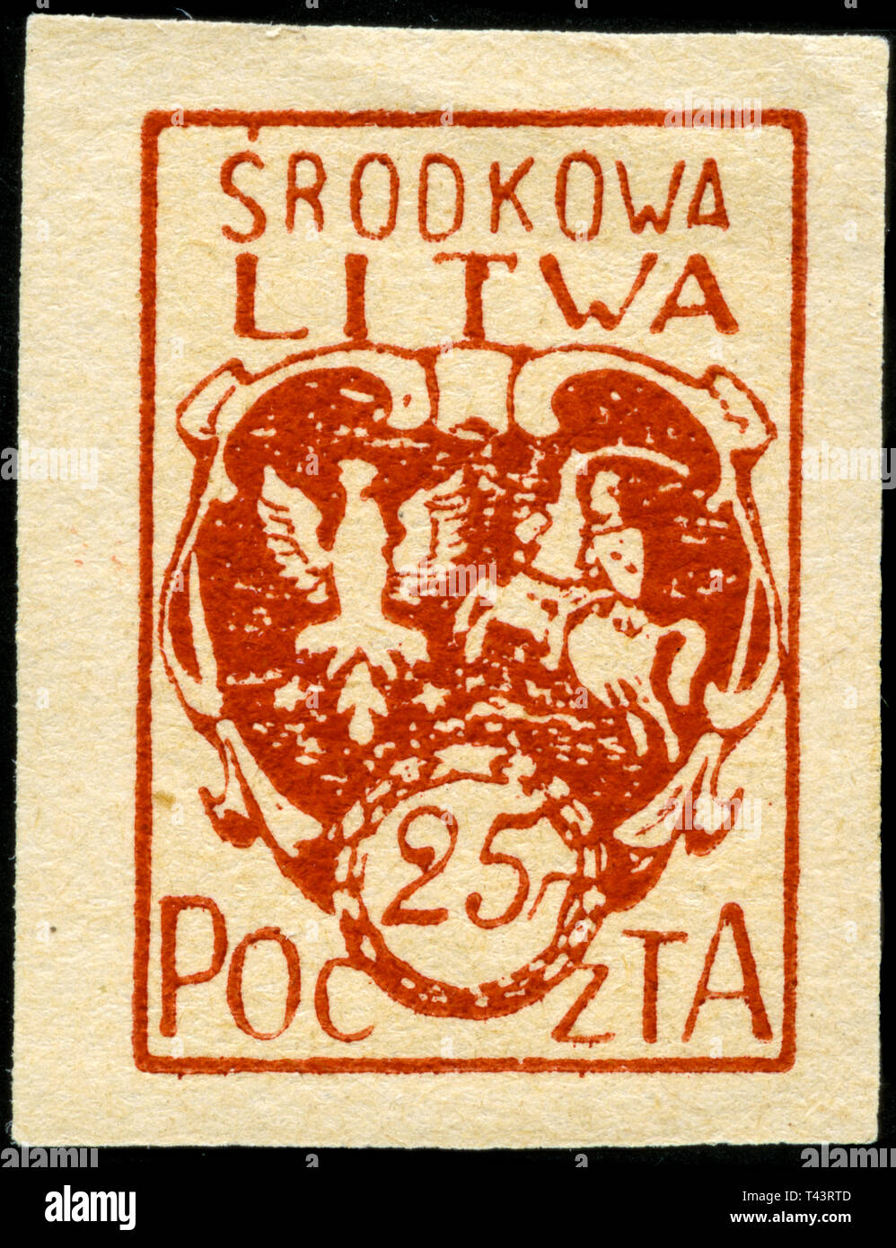 Postage stamp from the former state of Central Lithuania in the The coat of arms of Central Lithuania series issued in 1920 Stock Photo