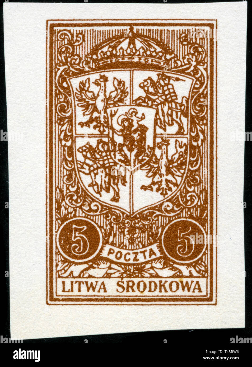 Postage stamp from the former state of Central Lithuania in the Several images series issued in 1921 Stock Photo