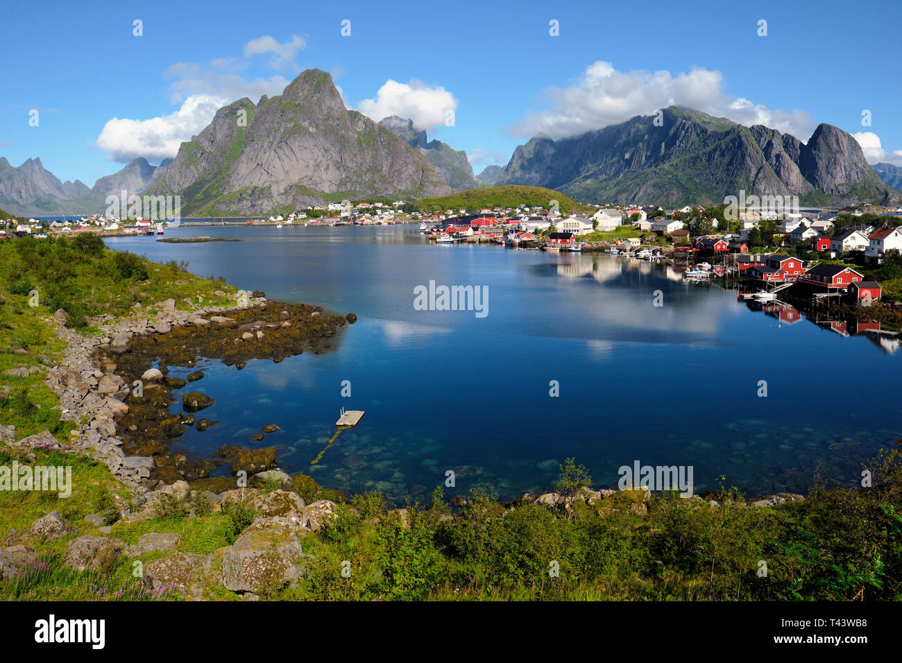 The Fishing Village And Mountain Landscape Of Reine On The Island Of