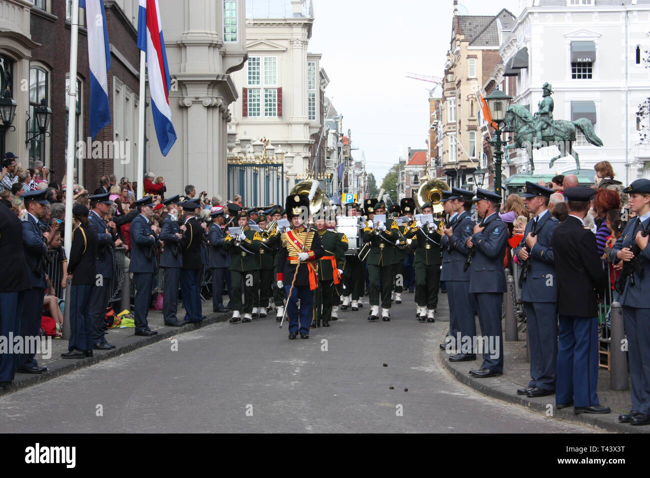 The Central Royal Military Band of the Netherlands Army was marching during the Prinsjesdag Procession in The Hague, South Holland, Netherlands. Stock Photo
