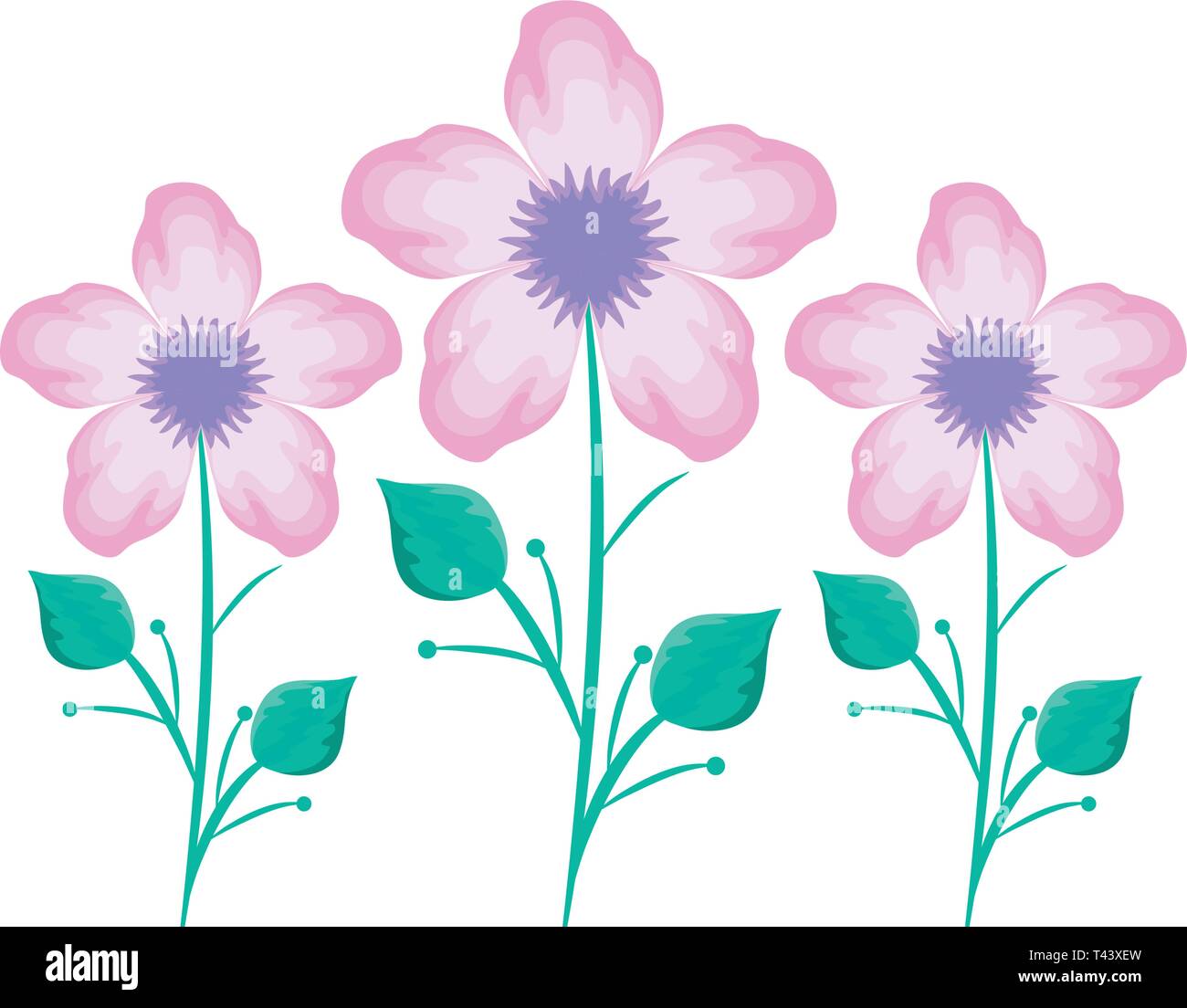 beautiful flowers with branches and leafs vector illustration design ...