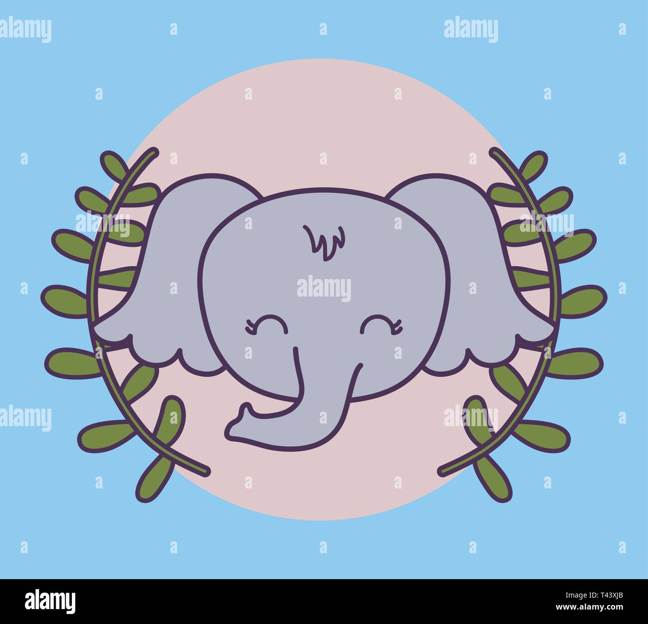 head of cute elephant and crown leafs vector illustration design Stock ...
