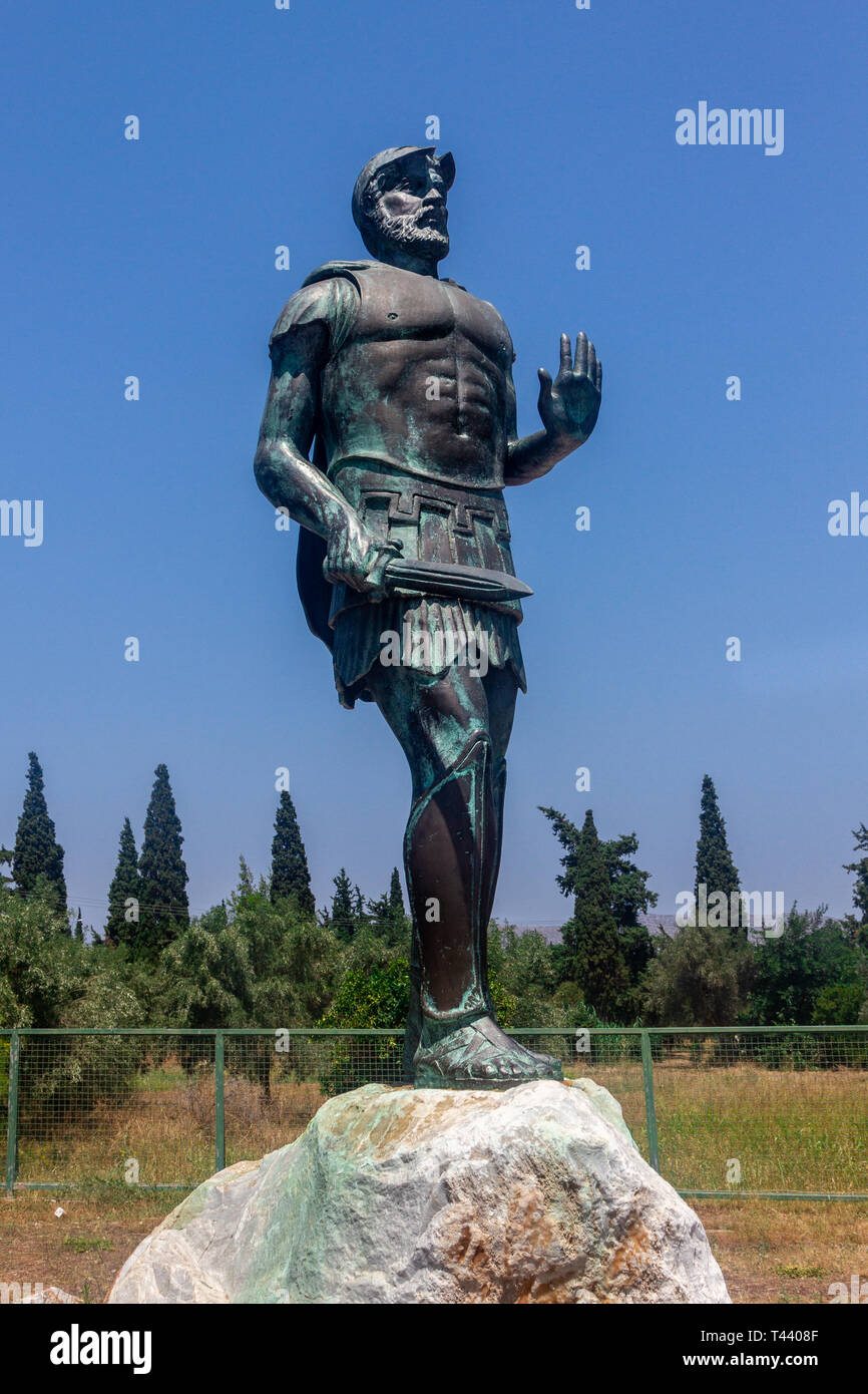 Statue of Miltiades, the victorious Athenean general at the battle of Marathon against the Persians, in 490 BC. Stock Photo