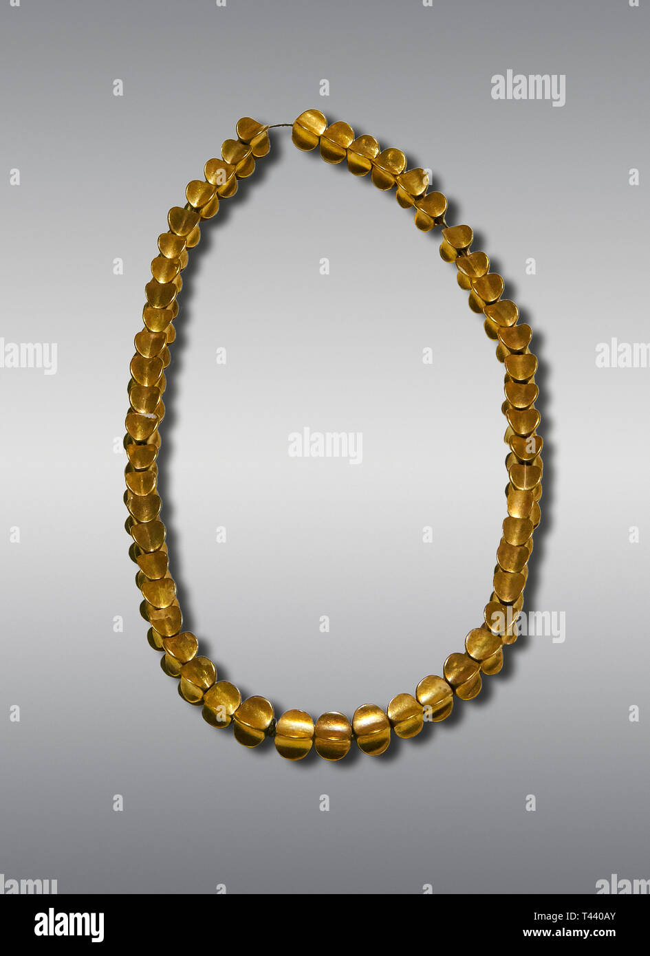 Bronze Age Hattian gold necklace from Grave L, possibly a Bronze Age Royal grave (2500 BC to 2250 BC) - Alacahoyuk - Museum of Anatolian Civilisation Stock Photo