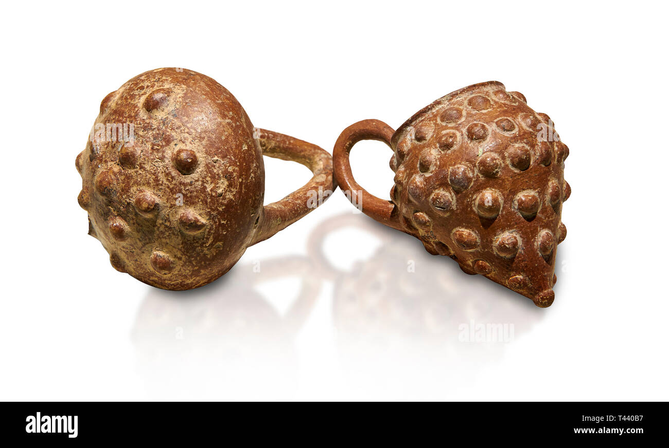 Bronze Age Anatolian terra cotta basket with handle & a beaker shaped as a bunch of grapes - 19th to 17th century BC - Kültepe Kanesh - Museum of Anat Stock Photo
